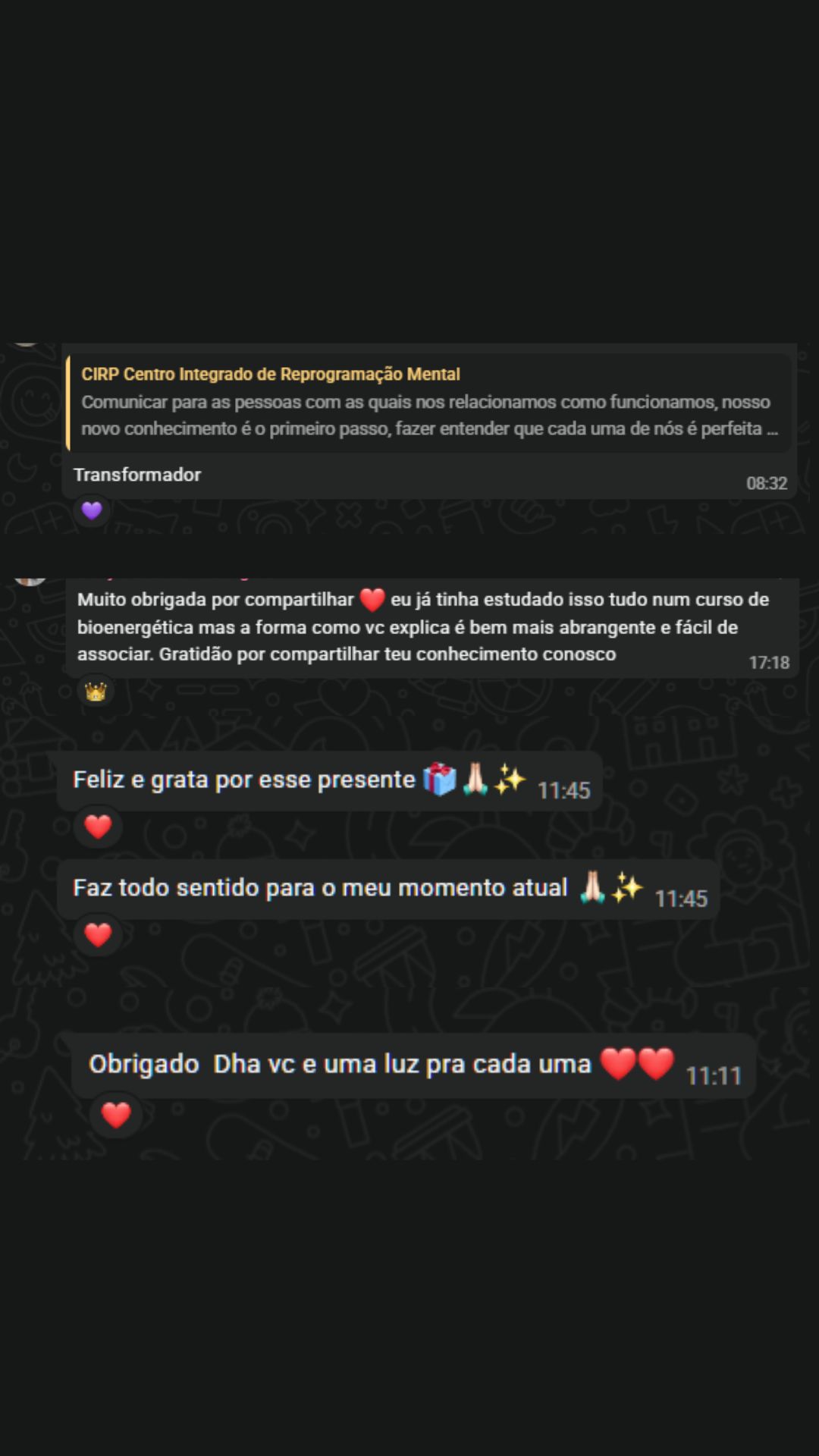 Print de depoimento no WhatsApp