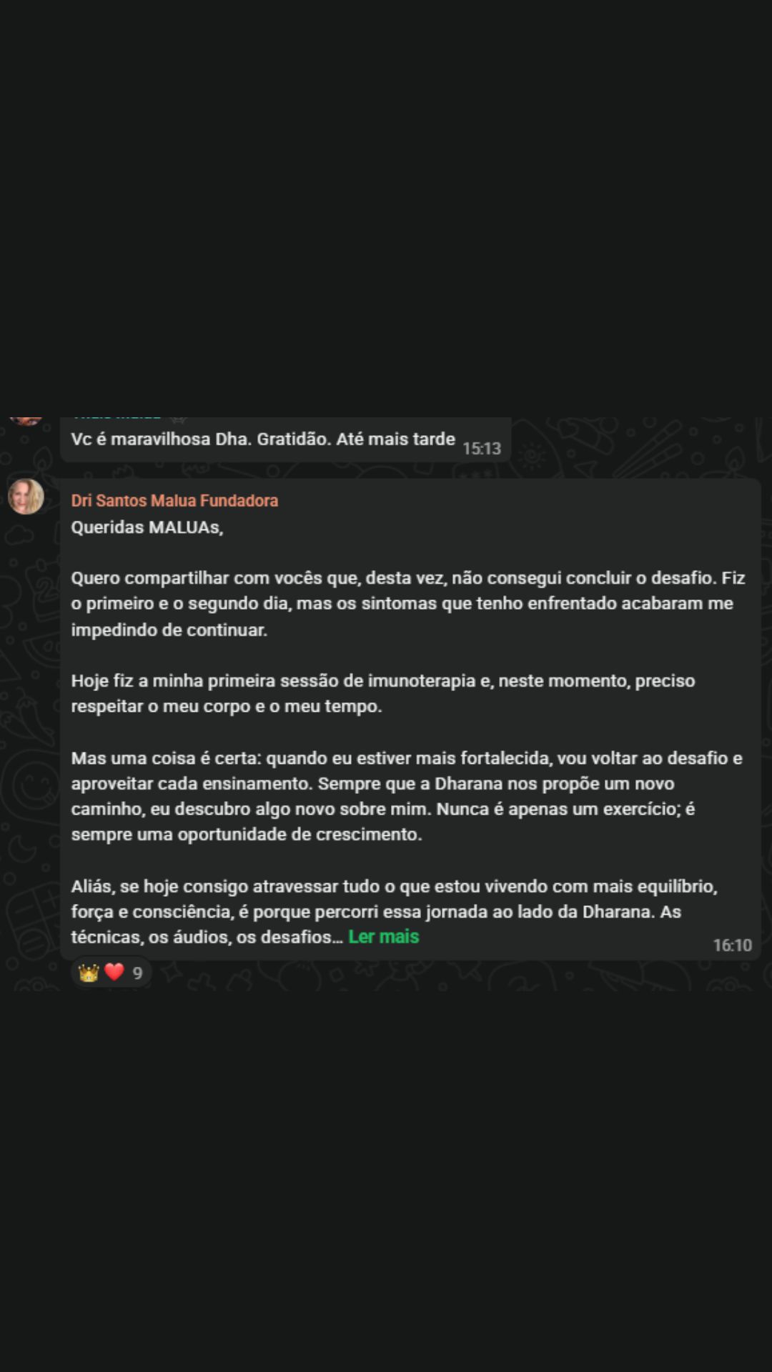 Print de depoimento no WhatsApp