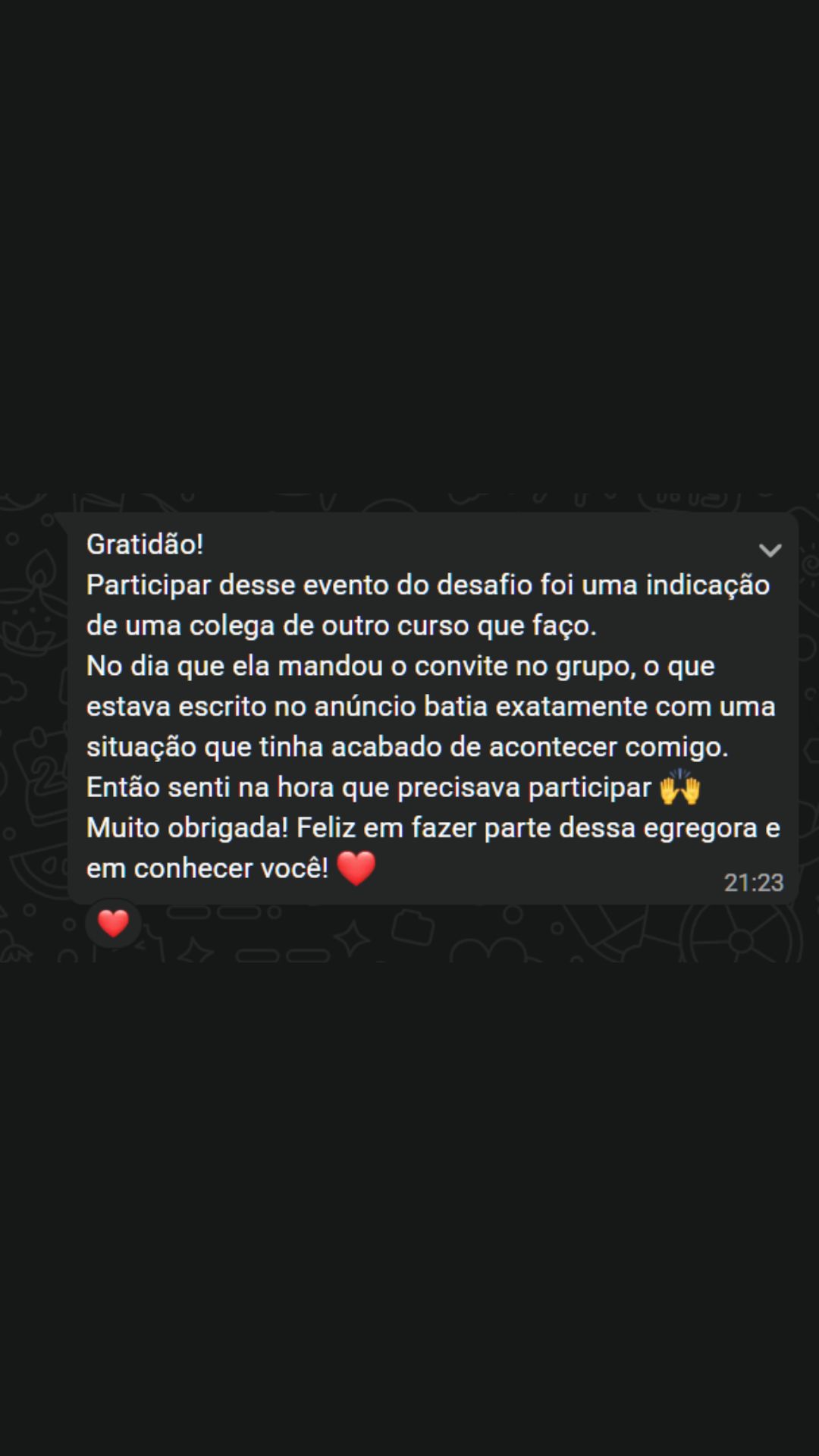 Print de depoimento no WhatsApp