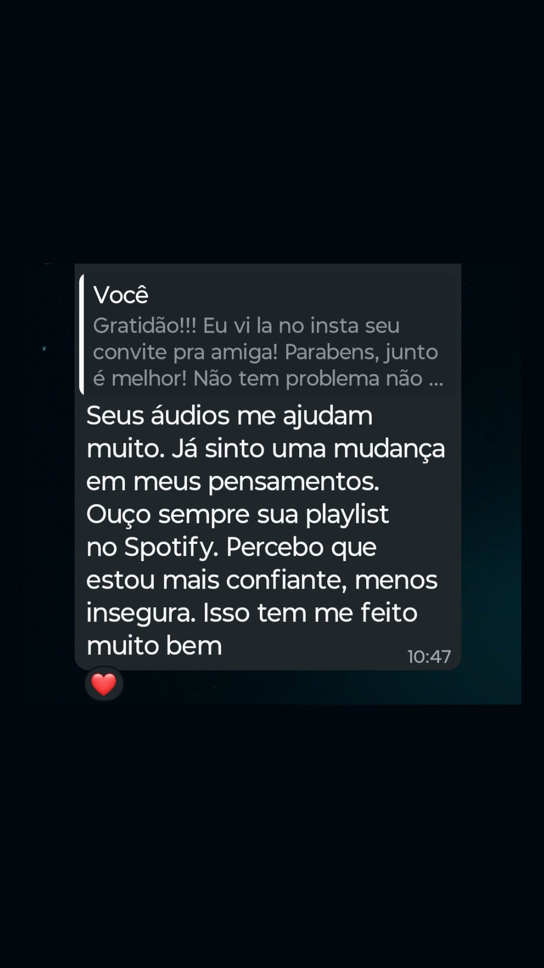 Print de depoimento no WhatsApp