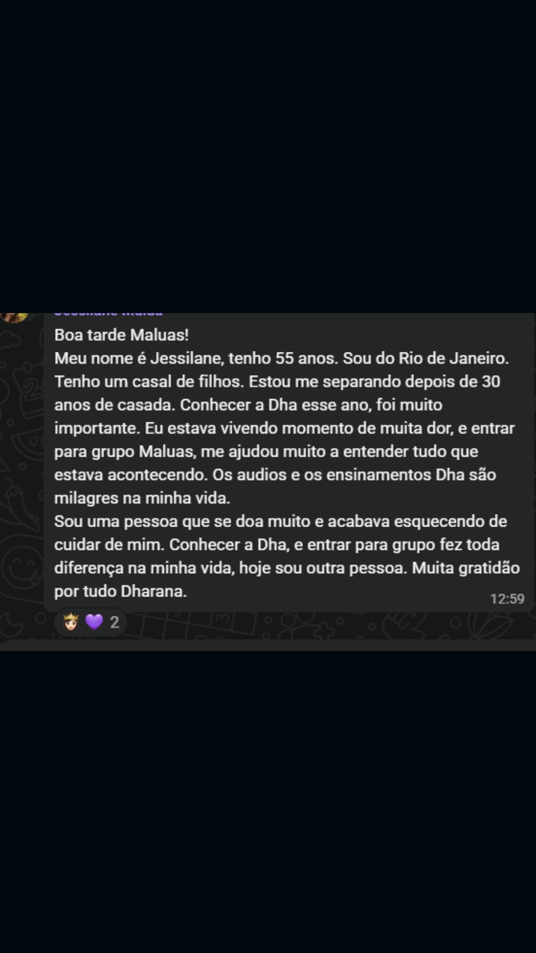 Print de depoimento no WhatsApp
