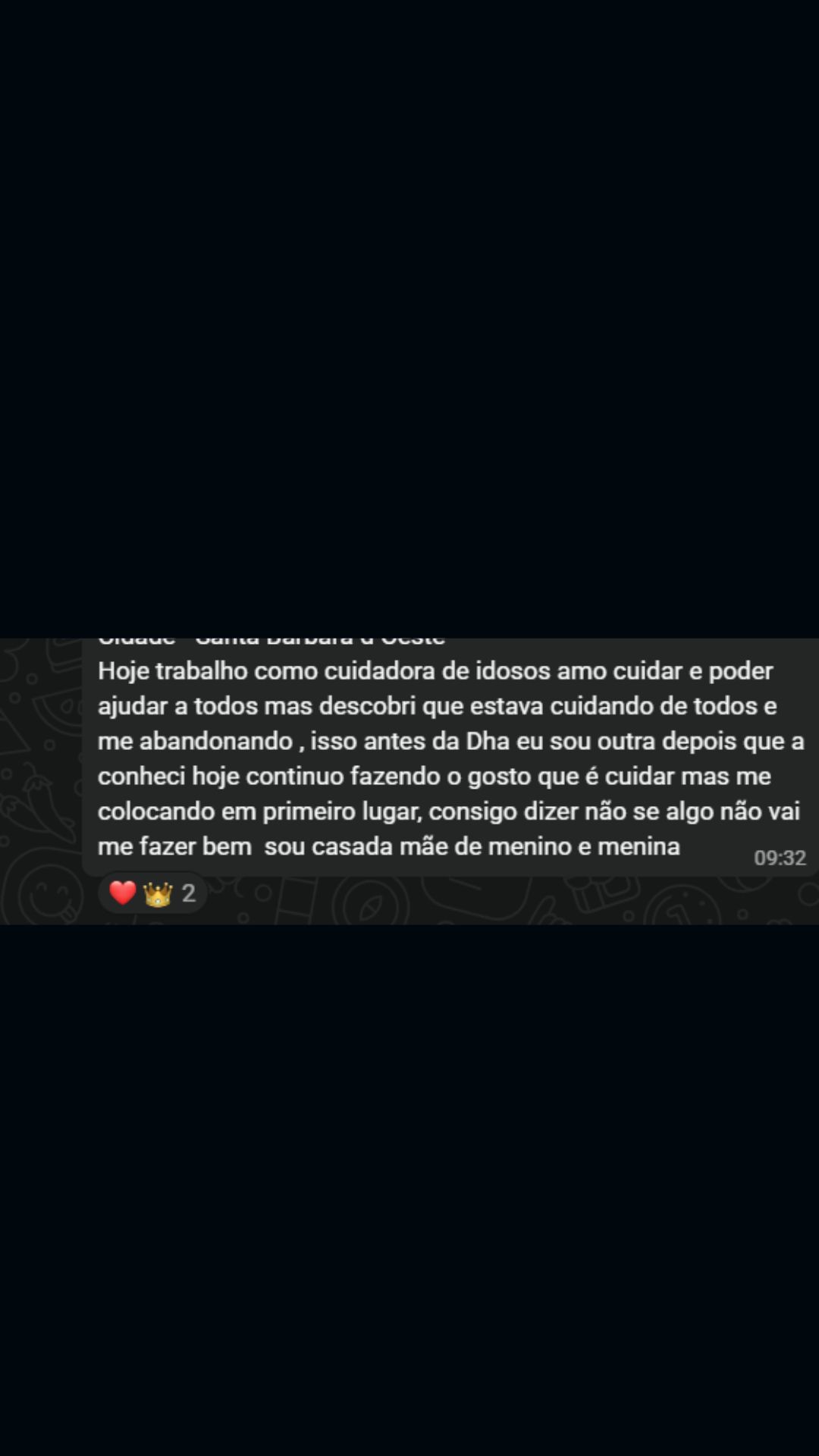 Print de depoimento no WhatsApp